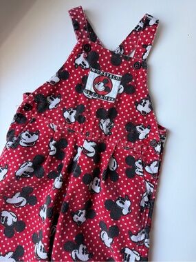 RARE VTG Red & White DISNEY JG Hook Mickey overalls 18 months corduroy